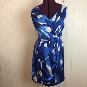 Jayson Brunsdon Silky Graphic Faux Wrap Dress 16 Bold Statement Party Sheath